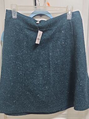 LOFT Dark Teal Tweed A-Line Skirt